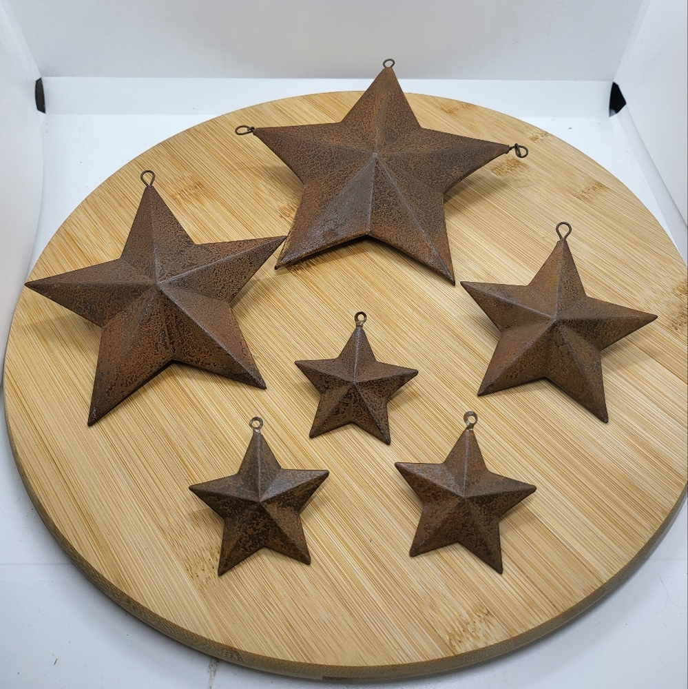 Set of 6 Small Tin Rustic Stars - Hangable - 4 Sizes